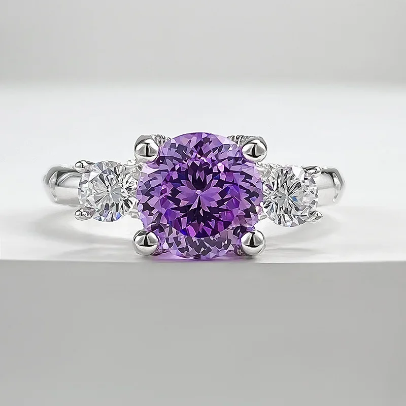 S925 Silver Fashion Golden Warrior Sweet Cool Purple 8.0mm Fireworks Cut Zircon European and American Ins Versatile