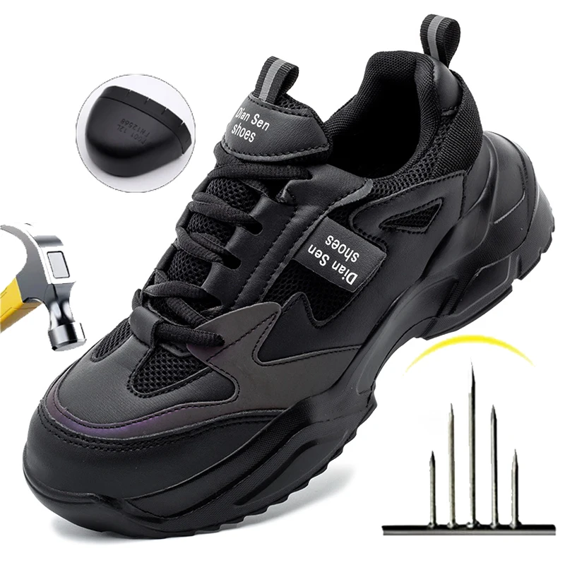 

Ladies Safety Working Shoes Trail Running Shoes Outdoor Steel Toe Sneakers Lightweight Breathable Sneakers Lace Up Low Top Shoes