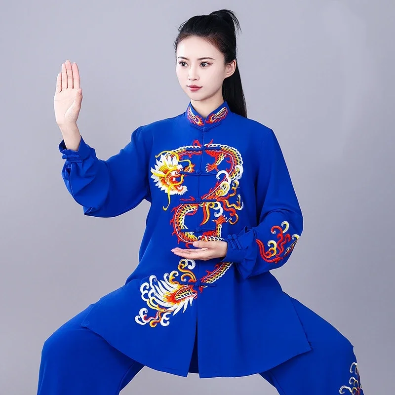 SETA Chinese Traditional Tai Chi Wushu Kungfu Suit Dragon Embroidered Martial Arts Wing Chun Training Morning Exercise