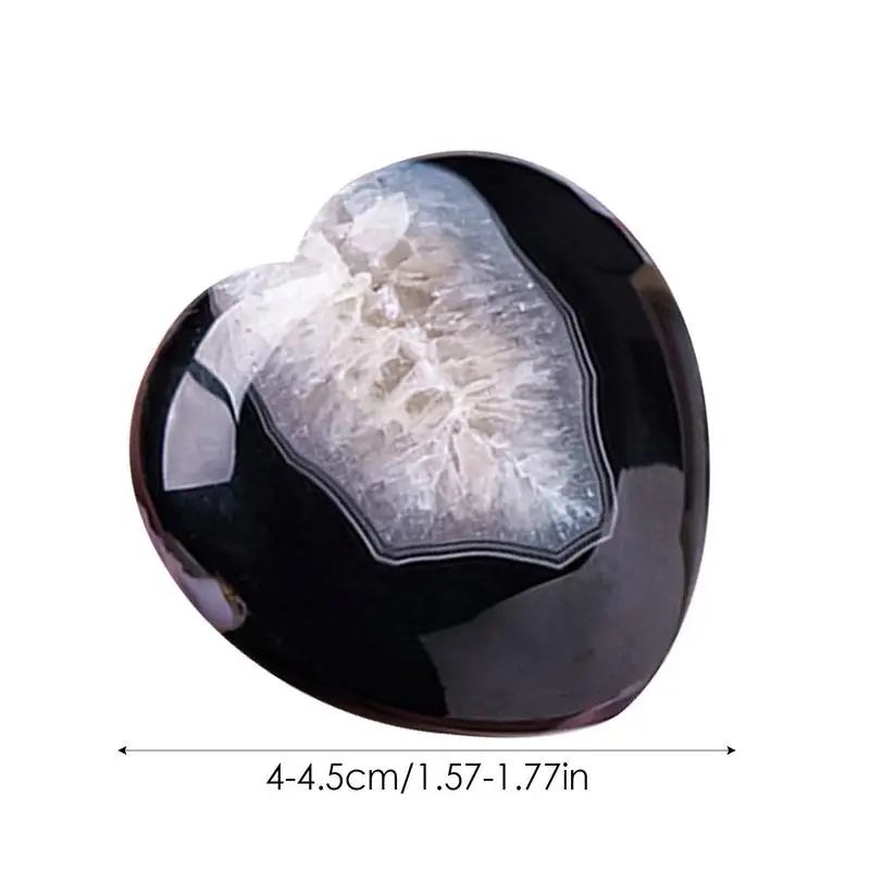 Black Agate Decor Natural Crystal Heart Decoration Elegant Desk Decor For Meditation Portable Home Ornament For Relaxation