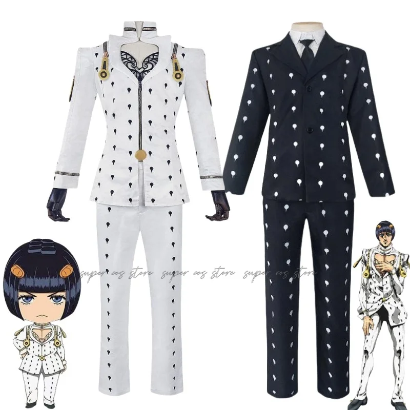 Anime Bizarre Bruno Bucciarati Cosplay Kostüm Weiß Schwarz Anzüge Uniform Männer Frauen Full Set Halloween Cosplay Abenteuer Bruno Perücke