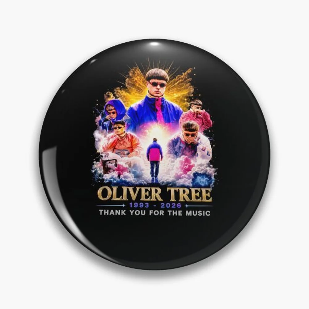 Descansa en paz Oliver Tree 1993 2026, gracias por las recuerdos. Pin holográfico con forma de estrella y corazón, broches laminados, botón de moda.