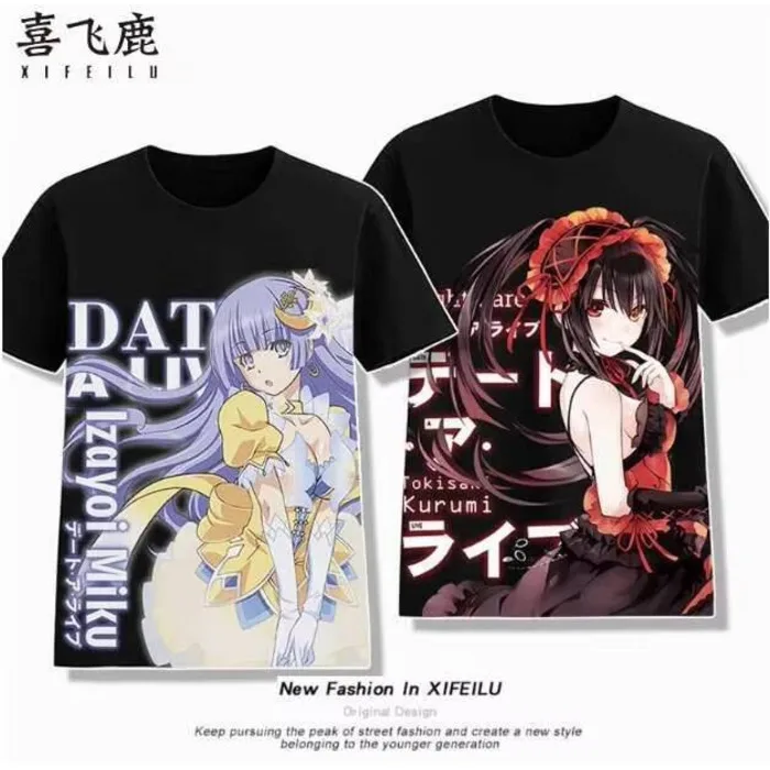 

Anime DATE A LIVE Tokisaki Kurumi Short Sleeve T-Shirt Summer Cosplay Costume Casual Student Loose Tops Anime