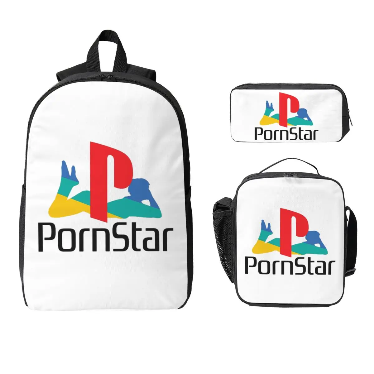 

Ps Pron Star White Backpack Student BookBag School Bag Computer Shoulder Bags 3ps Insulated Lunch Bag Pencil Case