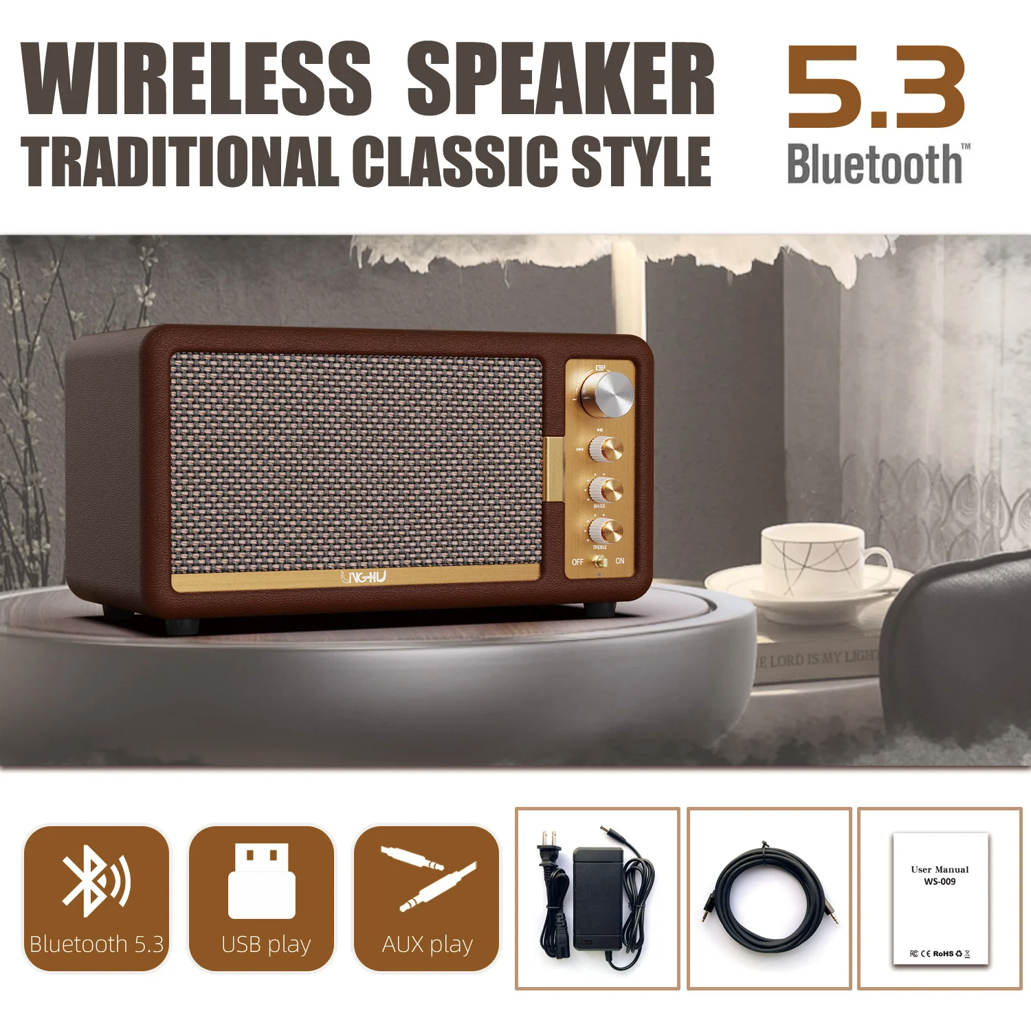 Imagem -02 - Retro Alto-falante Bluetooth Alto-fi Grande Volume 80w Power Subwoofer Pesado para Telefones Celulares pc tv Boombox Alta Qualidade