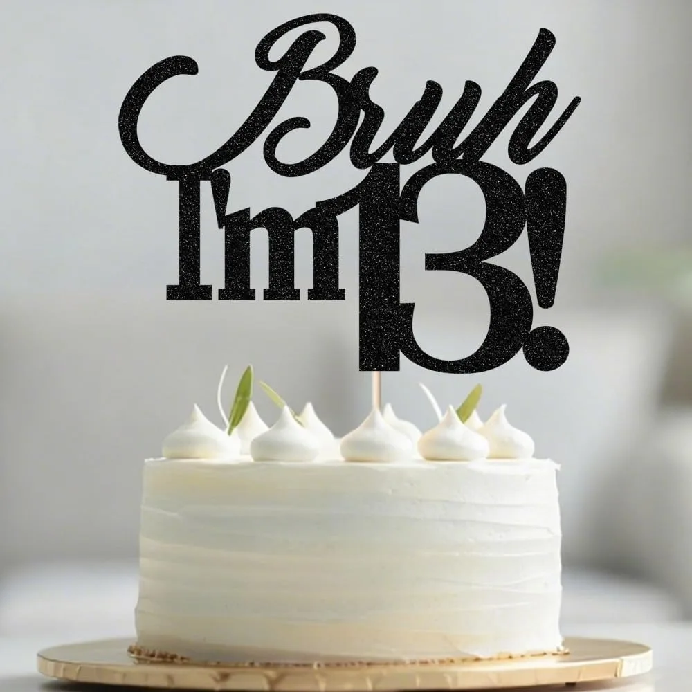 Bruder, ich bin 13, Kuchenaufsatz mit schwarzem Glitzer, 13. Geburtstagsdekoration für Jungen, 13. Geburtstagsdekoration für Mädchen, 13. Kuchenaufsatz – Detail 3