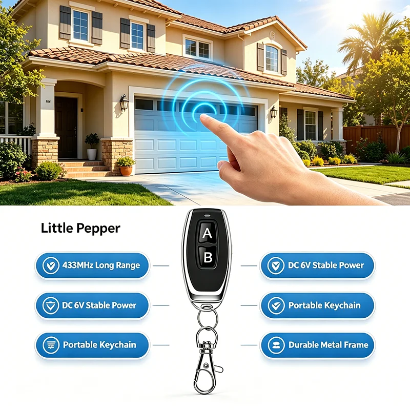 433MHz  Learning Code Remote Transmitter - On/Off Key Fob for Smart Home, Garage Gate & Alarm
