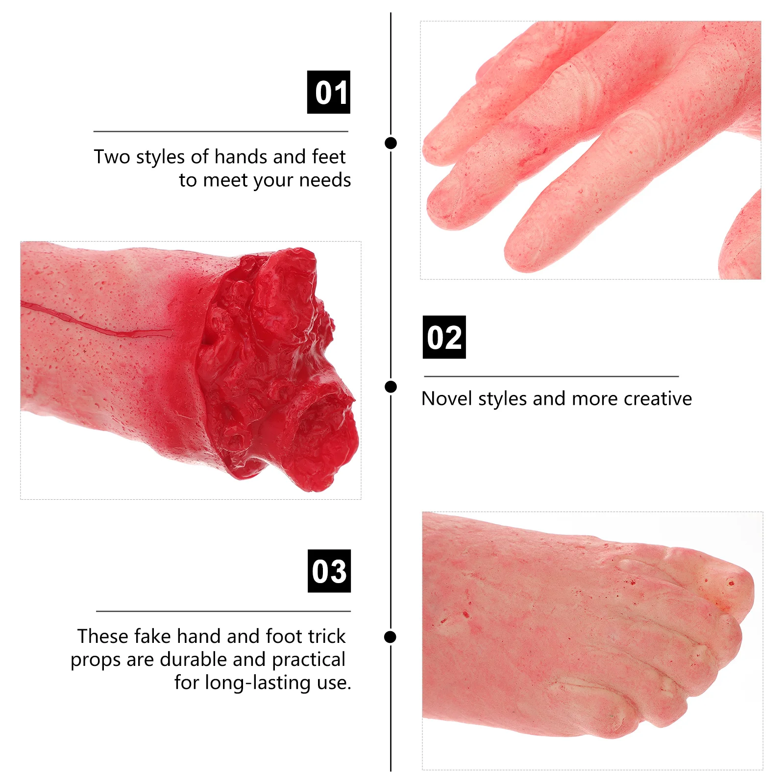 มือเท้าปลอมสำหรับฮาโลวีน 2 ชิ้น ทำจากยางลาเท็กซ์ ทนทาน ใช้สำหรับเล่นตลก งานปาร์ตี้ และเครื่องประดับชุดแฟนซี