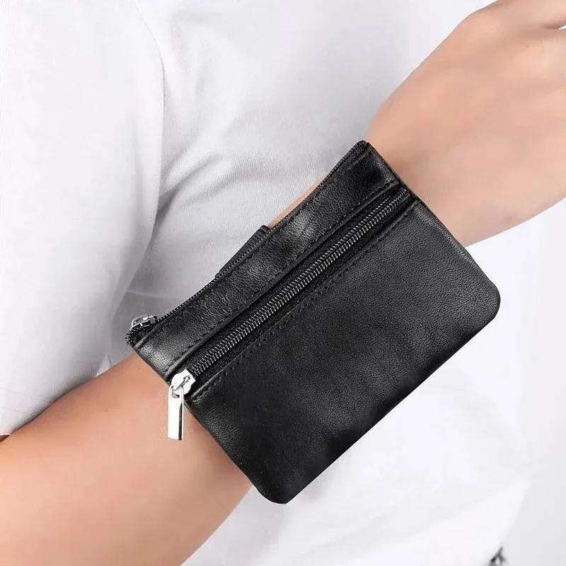 1PC Neue Geldbörse Unisex Kleine Brieftasche Karte Paket Echtes Leder Handgelenk Tasche Mini Zipper Schlüssel Fall Sport Brieftasche