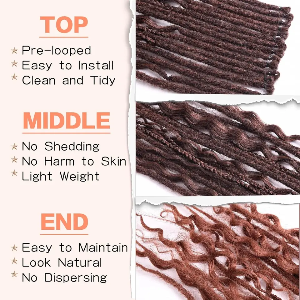 Extensiones de Cabello Dreadlocks Sintéticos SE 24 Pulgadas 8 Mechones/Lote 3 en 1 Estilo Hippie Mixto Dreadlocks de Extremo Simple para Mujeres 2
