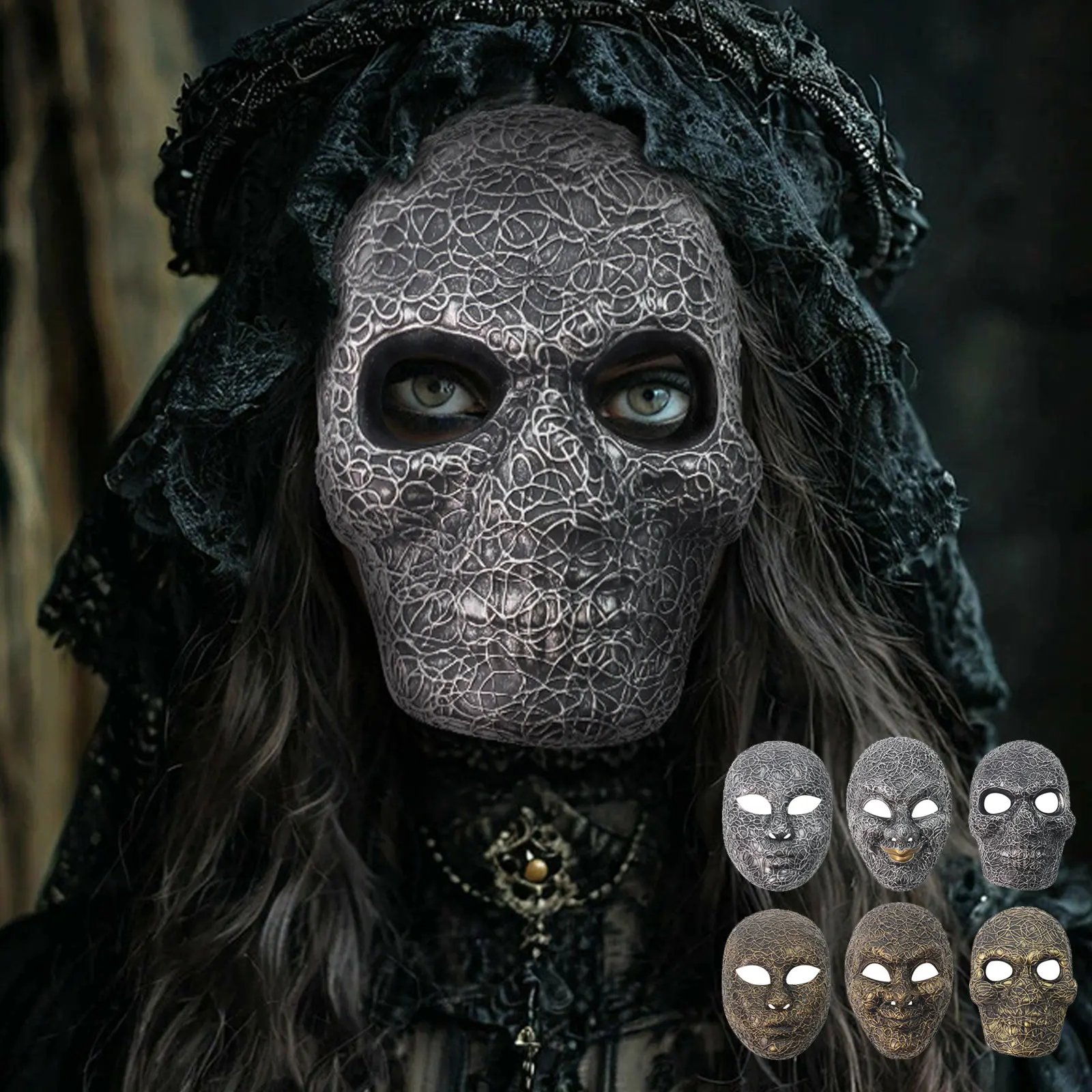 

Маска на Хэллоуин, маскарадная маска, череп, полнолицевая маска, маска Марди Гра для карнавала, косплей, реквизит для вечеринки, страшная маска скелета