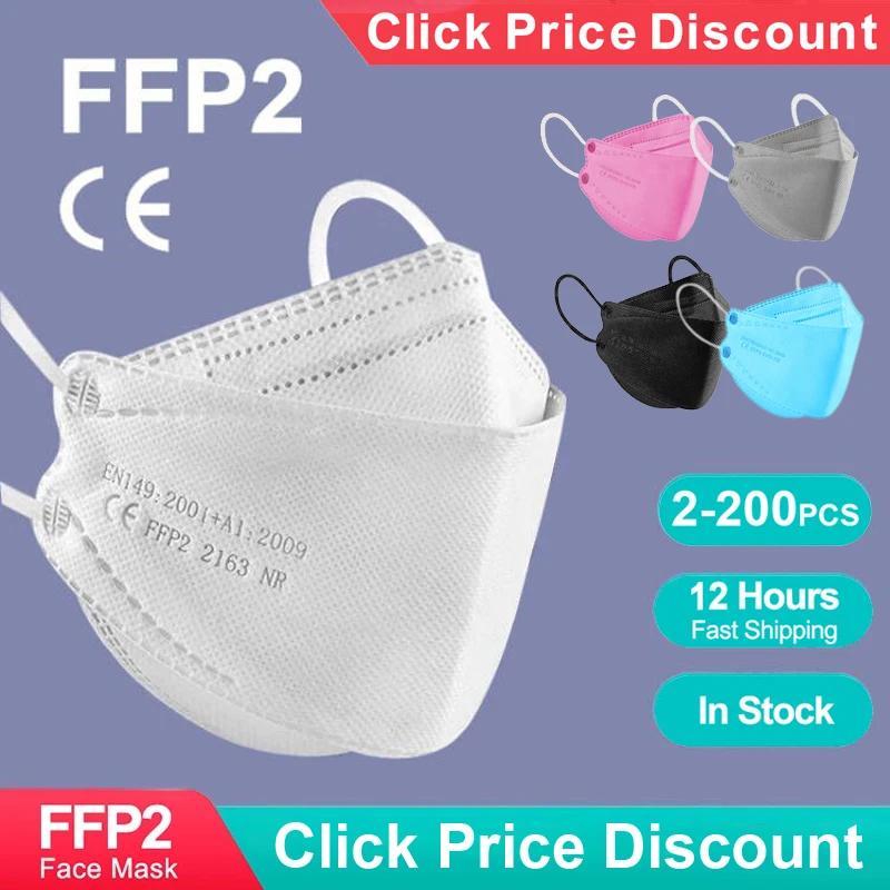 Adult Fish Shape Certified KN95 FFP2 Mask 4 Layers Black Fabric Mascarillas Mouth FPP2 Face Mask KN95 Filter Respirator ffp2mask