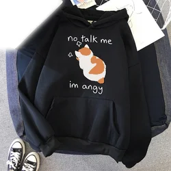 Funny Cartoon Hoodies No Talk Me Cute Angry Cat Printed Women 's Sweatshirts Fashion Hooded Pullovers Unisex Hoodie Clothing Top