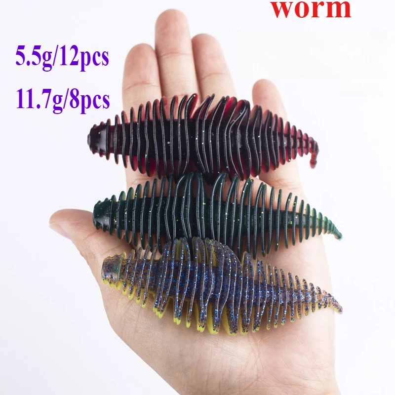 

8-12pcs Worm Silicone Soft Lure Fishing Lure5.5g11.7gBellows Gill Artificial PikeBass SwimbaitRig ForFishing Baits leurre souple