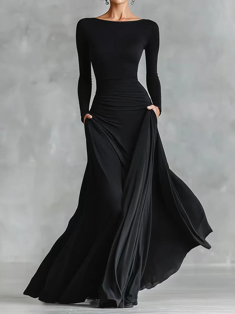 Langarm Einfache Urlaub Party Kleid Frauen Herbst Rollkragen Elegante Maxi Kleid Neue Patchwork Slim Fit Damen Kleid Vestidos