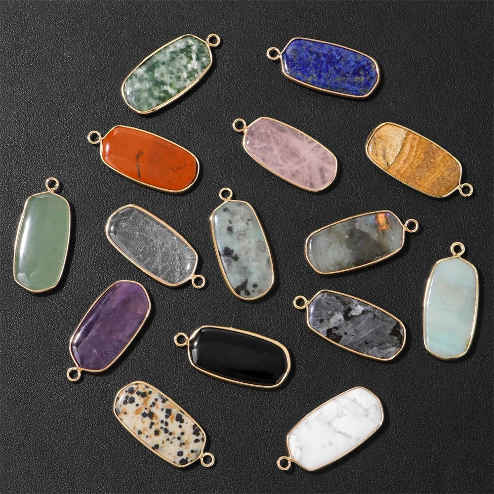 2PCS Rectangle Stone Pendant Natural Stone Amethysts Quartz Amazonite for Jewelry Making DIY Women Necklace Earring Accessories