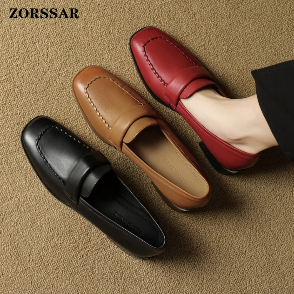 

Women's Slip on Leather Loafers Spring Autumn Ballet Shoes Ladies Casual Square Toe Cute Flats Nurse Shoes Sneakers Plus Size 40