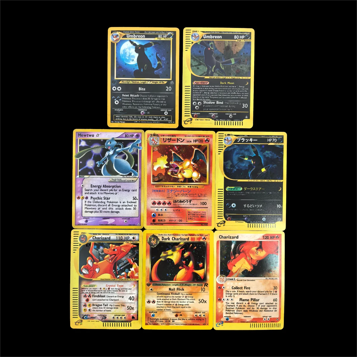 

8 шт. карты PTCG Pokemon Umbreon Mewtwo Dark Charizard, игра Collect Trading, английская блестящая коллекция, коллекционные карточки, игрушки, подарок для детей