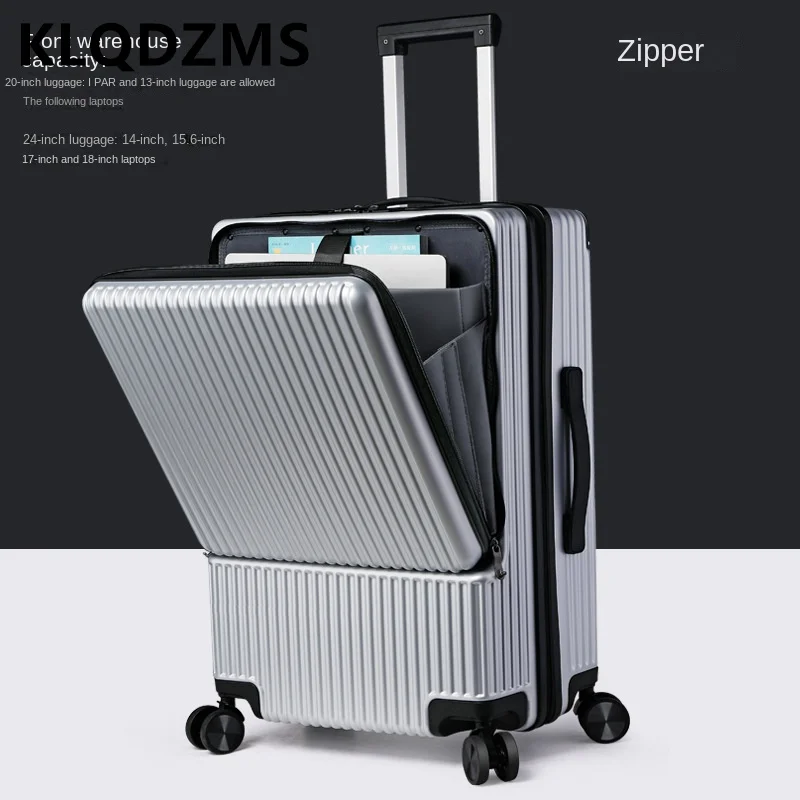 KLQDZMS-Valise d'embarquement pour ordinateur portable avec cadre en aluminium, bagage à roulettes, chargement USB, ouverture avant, 20 ", 22", 24 ", 26"