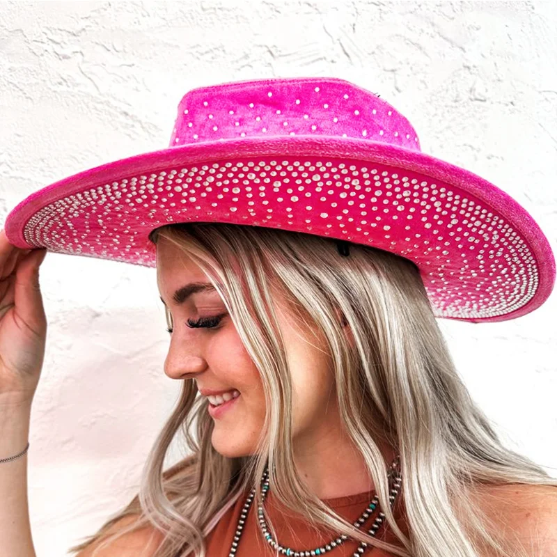 

Faux Suede Studded Rhinestone Cowgirl Hat Rhinestone colorful Denim Cowboy Hat for women men's canvas hat cowboy hat Party hat