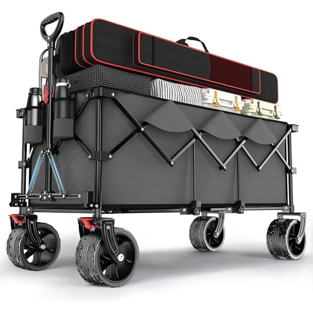 

Camping Carts 48''L Collapsible Foldable Extended Wagon With 440lbs Weight Capacity Camping Trolley Cart Hand Garden Supplies