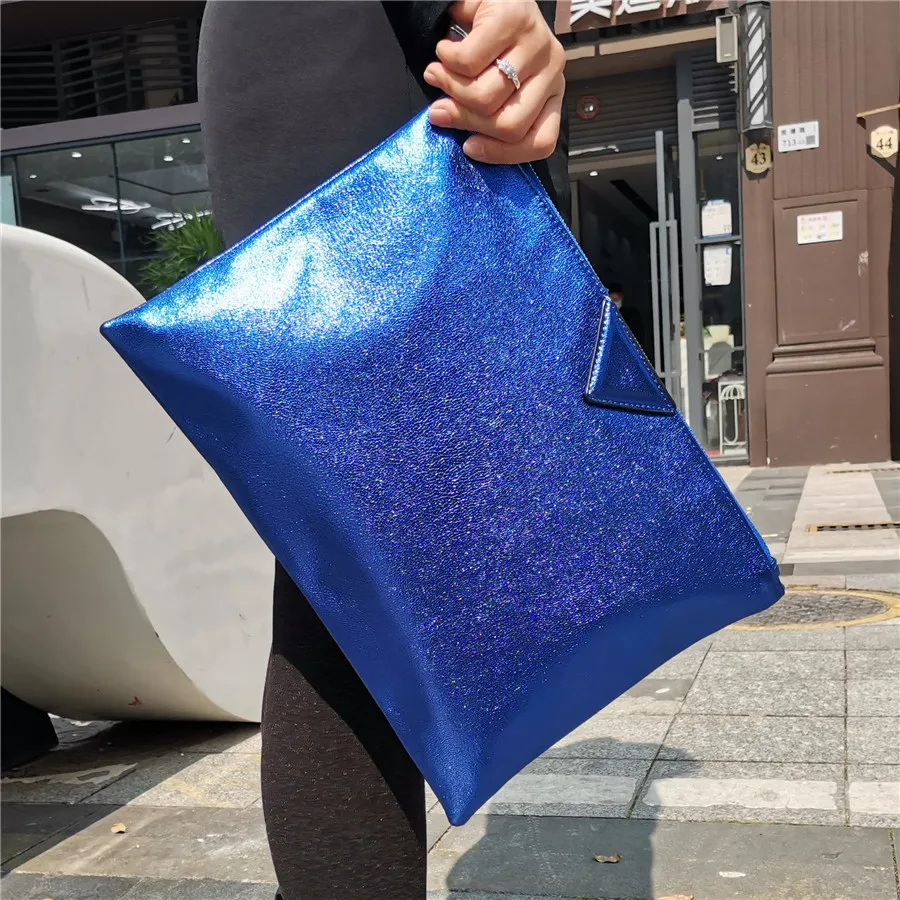 Bolsos de mano de día para mujer, bolso de mano tipo sobre de cuero PU para mujer, bolsos de mano para mujer, bolso de diseño de marca azul, maletín A4 rosa