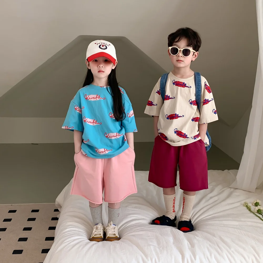 Stock Clearance Children's Summer T-Shirts Korean-style Graffiti Letter Print Baby Short Sleeve T Shirts Kids Casual Loose Tops