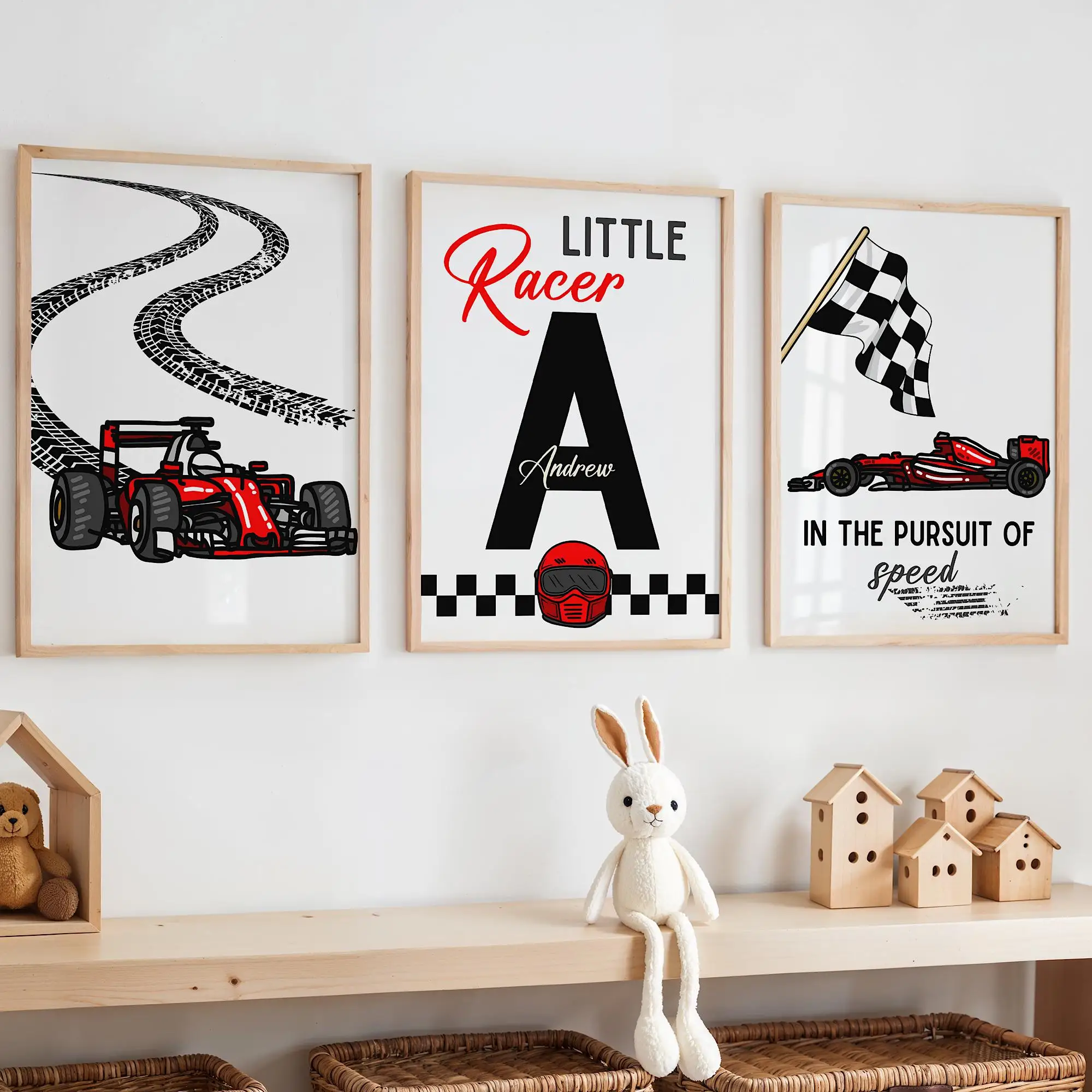 Póster Personalizado con Nombre para Cuarto de Niños, Diseño de Autos de Carreras, Decoración de Pared para Cuarto de Juegos, Regalo para Bebé
