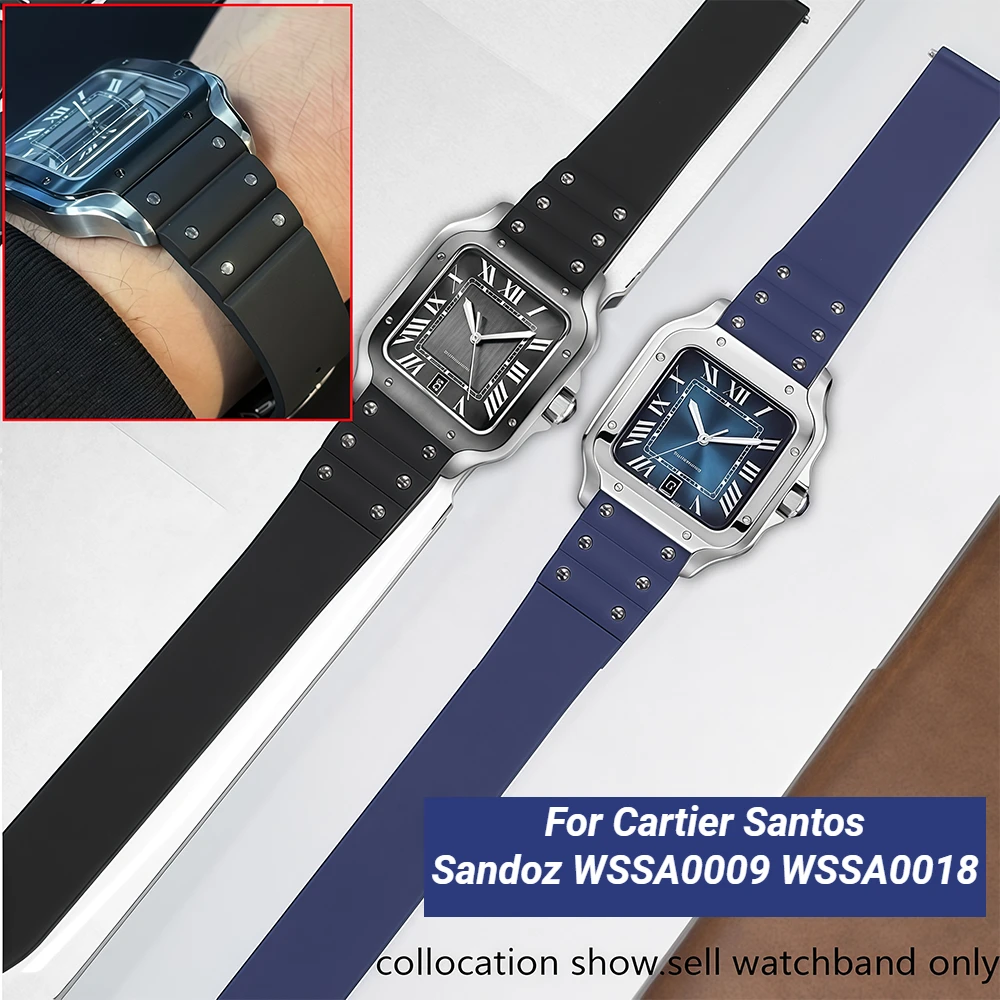 21 متر المعادن الصلب المسامير الفرقة ل كارتييه سانتوس ساندوز 100 WSSA0009 WSSA0018 حزام ساعة اليد سيليكون حزام الساعات المطاط الرجال معصمه