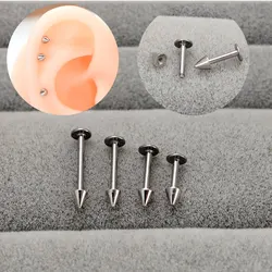 2PC Punk Gothic Women Men Flat Spike Cone Titanium Steel Stud Earrings Labret Lip Studs Cartilage Helix Tragus Pierced Jewelry