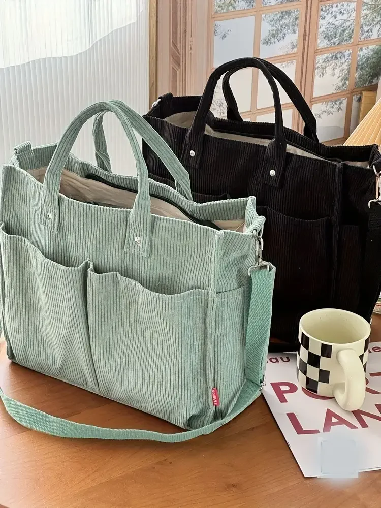Cord-Umhängetasche Stilvolle Pendler-Schultertasche mit Mehreren Geräumigen Fächern Handtasche für Damen – Detail 12