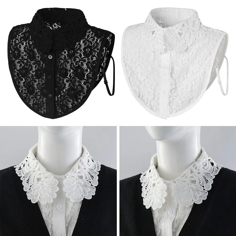 Новая мода съемный искусственный воротник белый черный регулируемый вырез кружевная шаль накидка для женщин и девочек