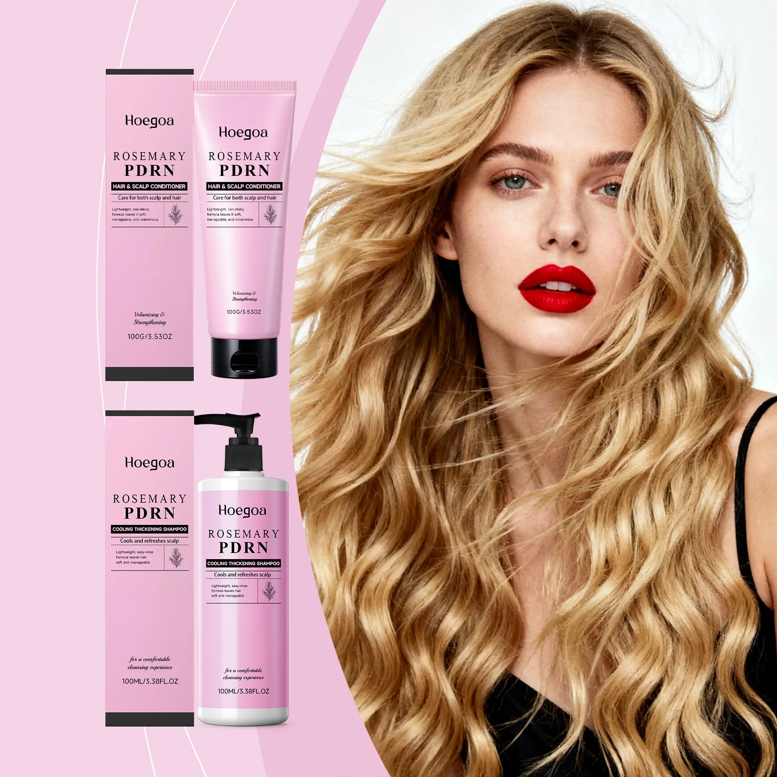 Hoegoa Rosemary Shampoo Conditioner Set Cooling Scalp Refreshing Thickening Volumizing Strengthening Repairing Dry Hair Care Kit