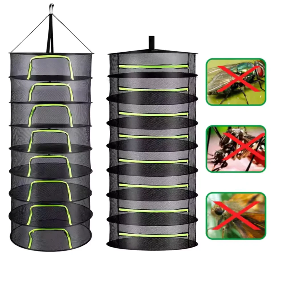 Red de Secado Plegable Multicapa Colgante con Cremallera para Plantas, Alimentos, Hierbas, Frutas, Verduras y Flores