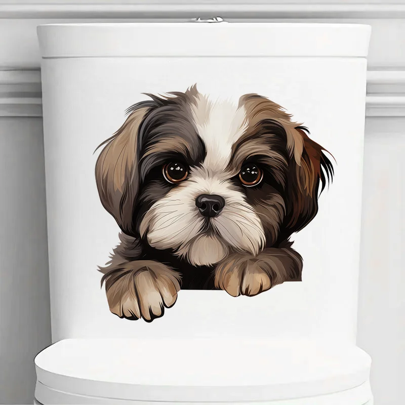 

90959# Cute Shih Tzu Puppy with Adorable Eyes Toilet Stickers, Bedroom Entryway Living Room Porch Home Decoration Wall