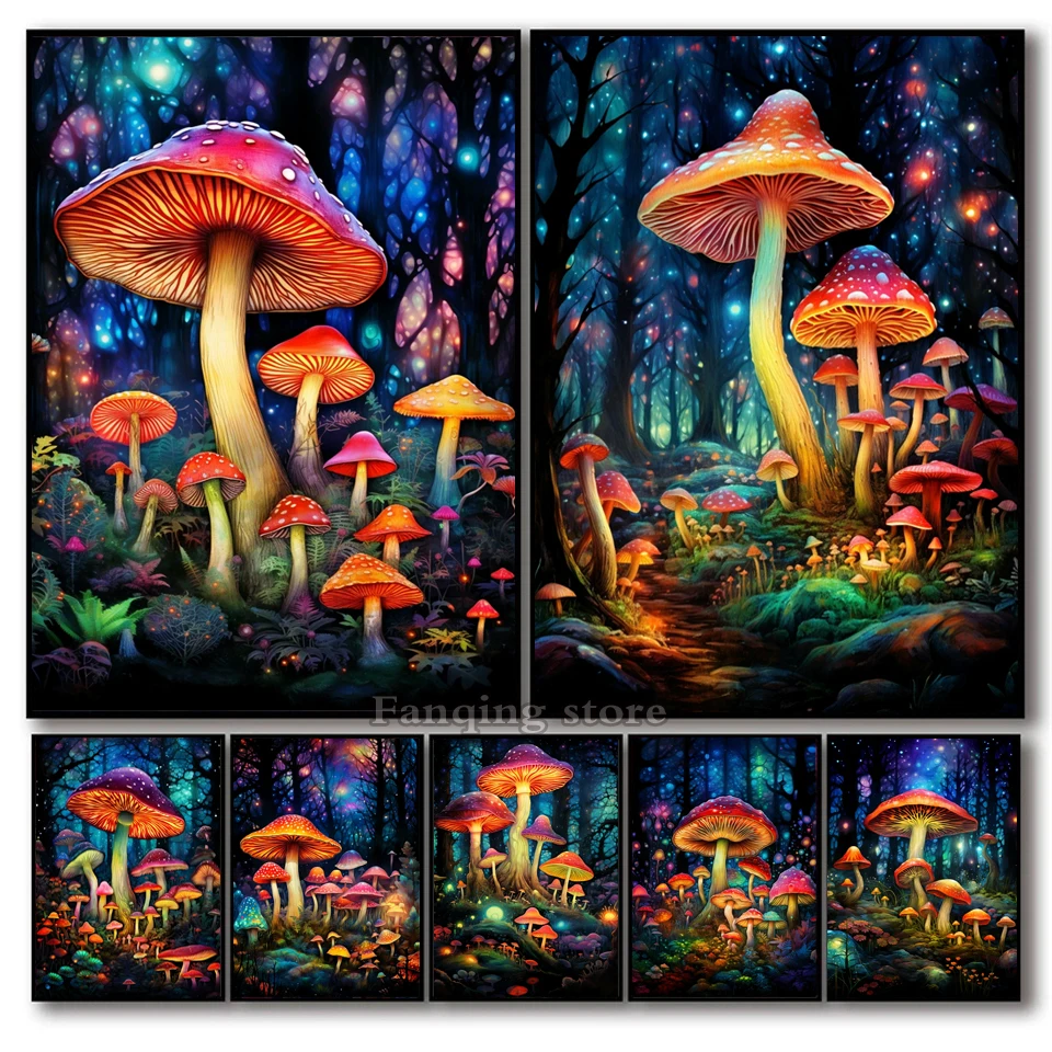 Mushroom Diamond Painting 5D DIY Full Drill Kit Fantasy Plant Forest Landscape Cross Stitch Diamond Embroidery Creative DecorL95