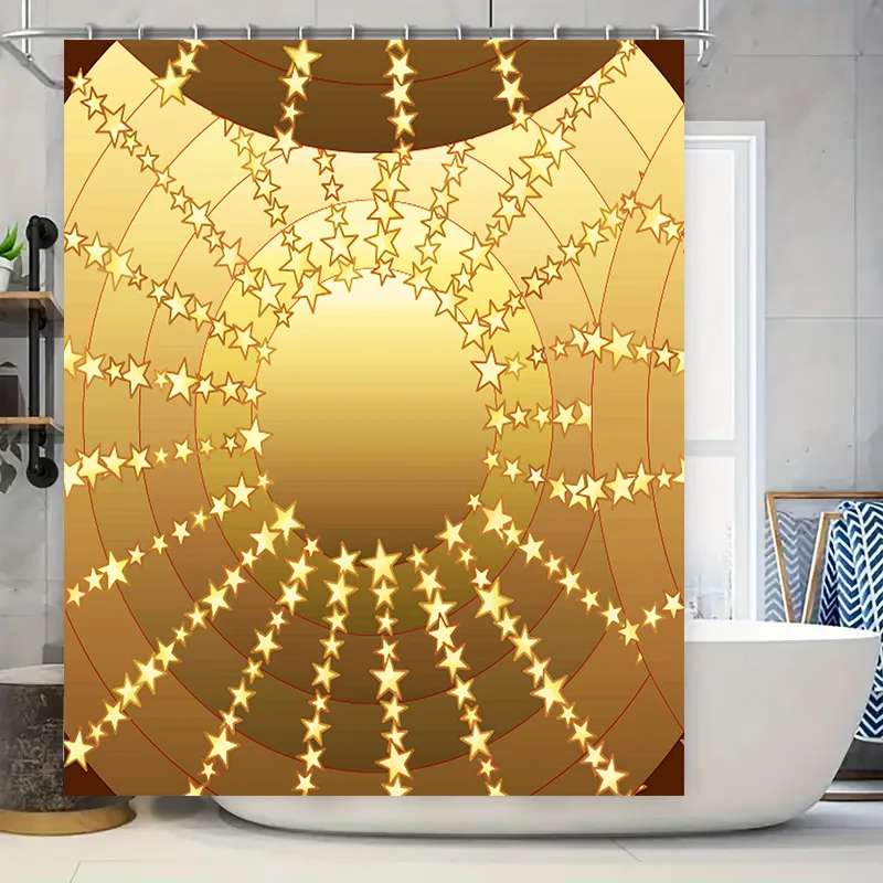 

Luxury Golden Stars Shower Curtain with Gold Shining Star Print for Bathroom Decor Home Decoration Supplies