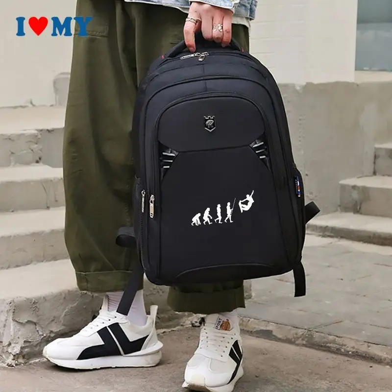 Black Evolution Skater Printing Shoulder Backpack for Men & Women, Large Capacity Bag for School, Travel, Sports, and Daily Use.