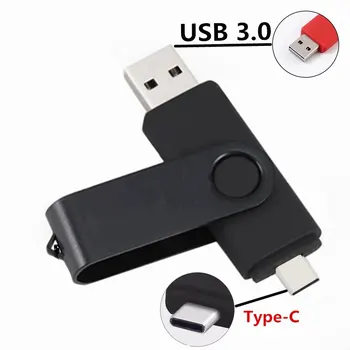 TYPE-C USB3.0 Flash Drive 128GB Chaveiro Pen Drive USB Stick Pendrive de alta velocidade para o telefone móvel 64GB