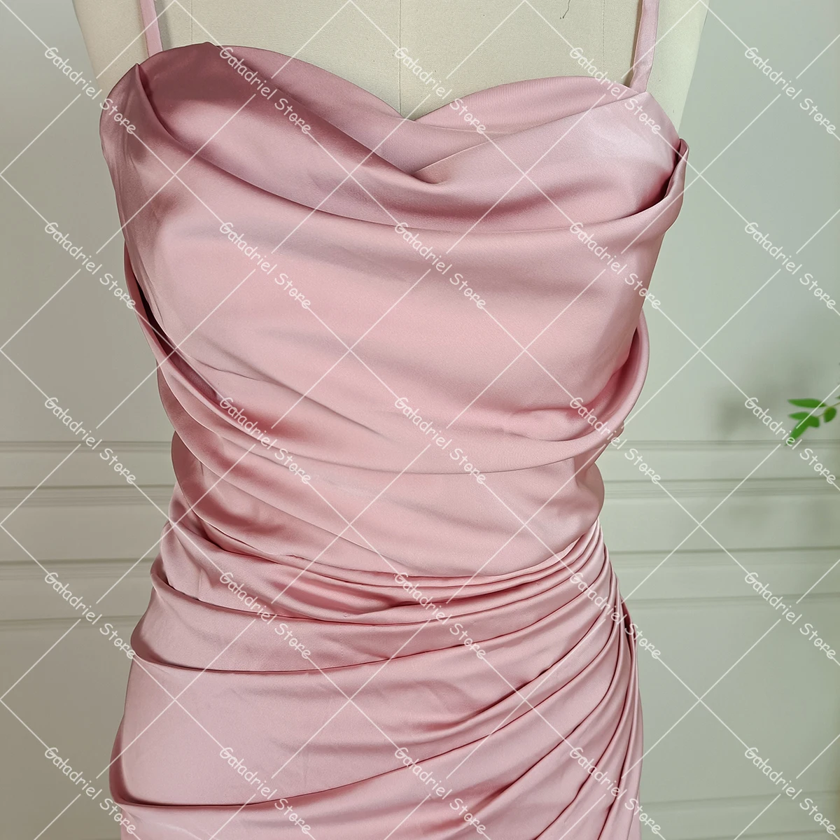 Customized Cowl Neck Sheath Ankle Length Evening Dress Glossy Satin Soft Laceup High Slit Chic Spaghetti Straps Bridesmaid Gowns