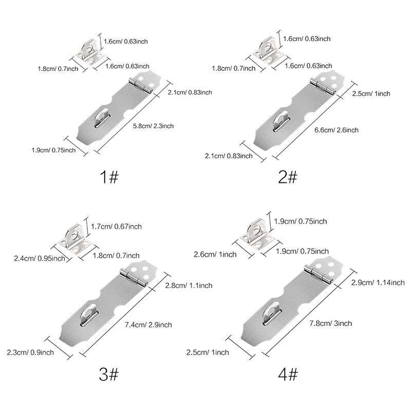 3/5 PCS Stainless Steel Safety Hasp Latch, 2.3-4.3 Inch (58-110mm) Door Lock Hasp Staples, Silvery Tone Hardware