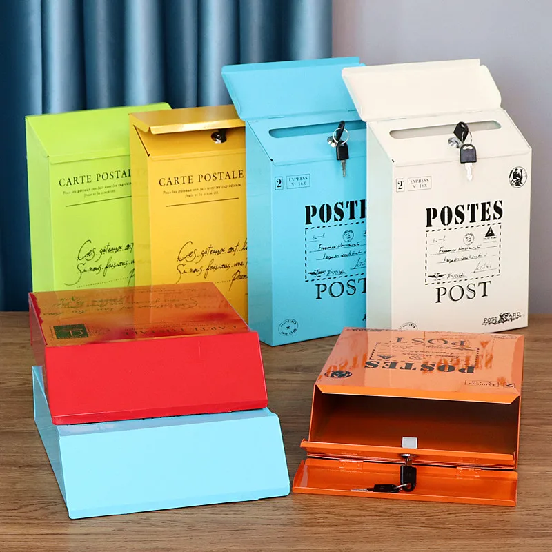 

Retro iron with lock mailbox outdoor wall hanging letter box creative mailbox mailbox home decoration wall wall hanging