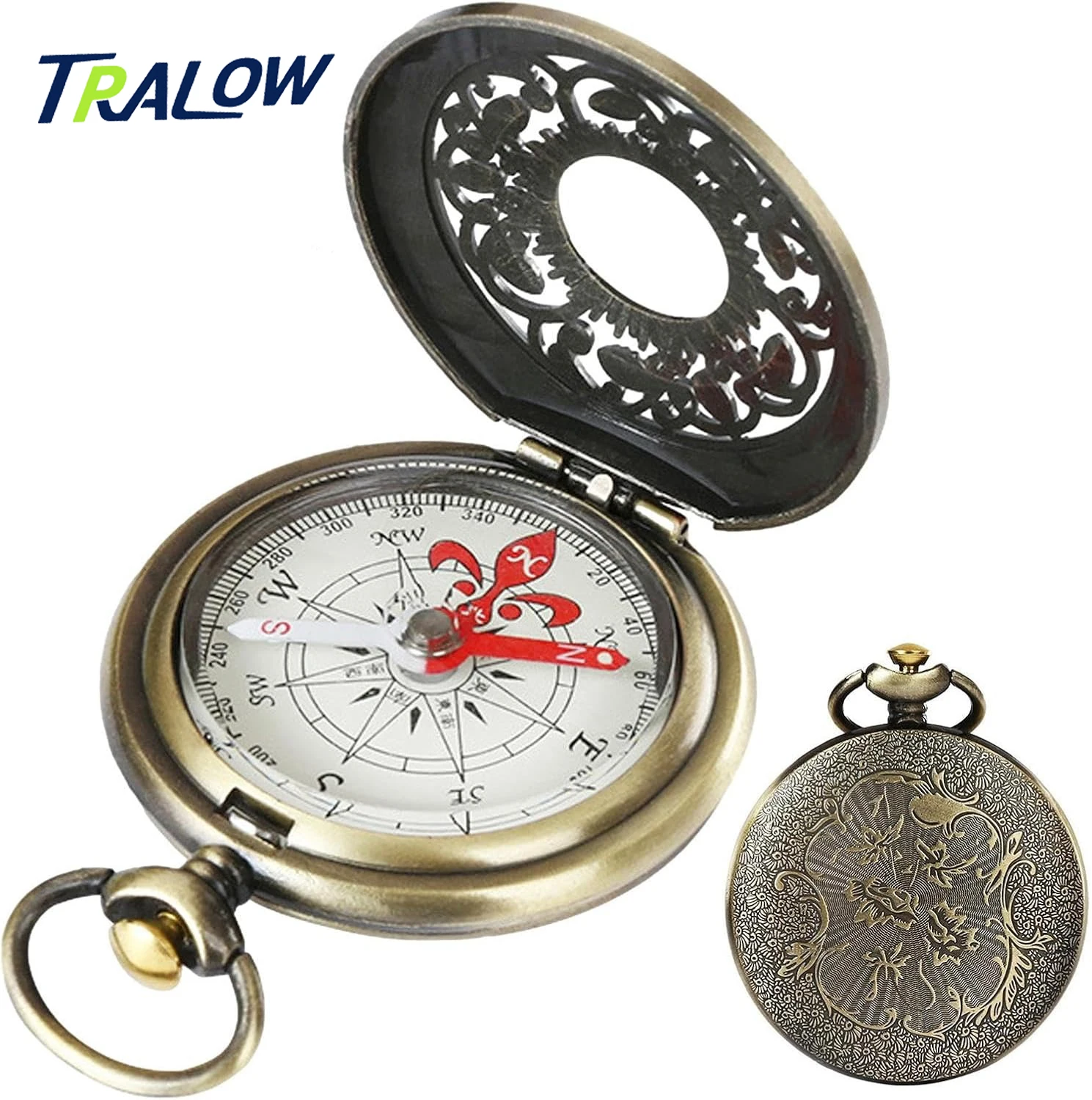 

TRALOW Vintage Bronze Waterproof Compass|Intricate Hollow-Carved Design,Durable Metal Outdoor Navigation Tool for Camping&Hiking