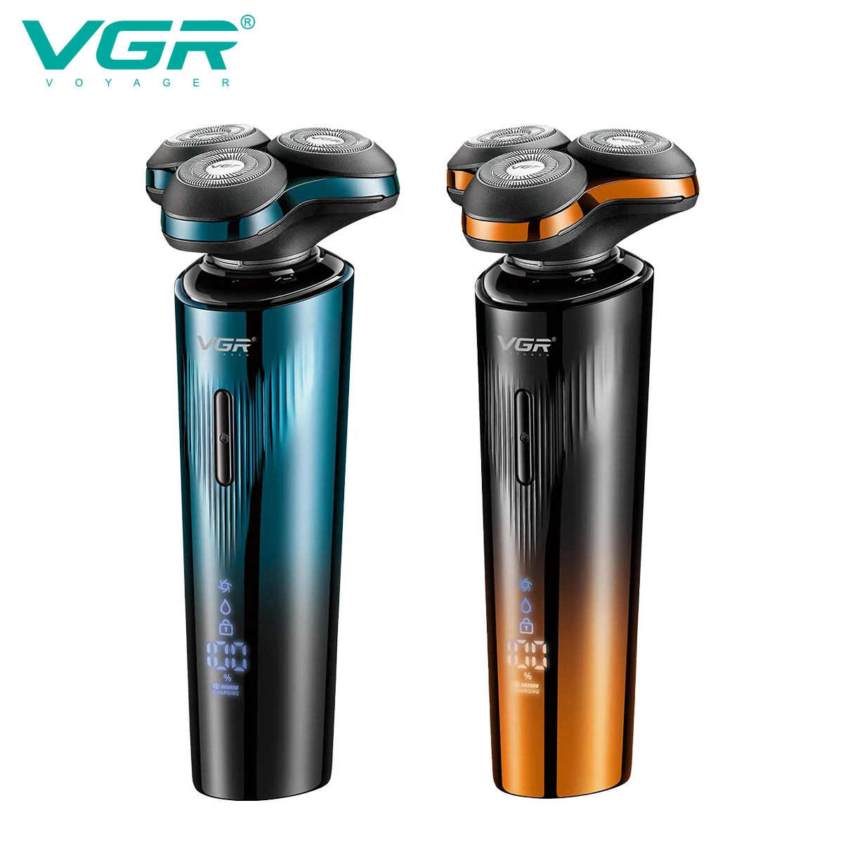 VGR V311 Electric Magnetic Mesh Shaver Digital Display IPX7 Waterproof three-head floating two-color shaver V-311