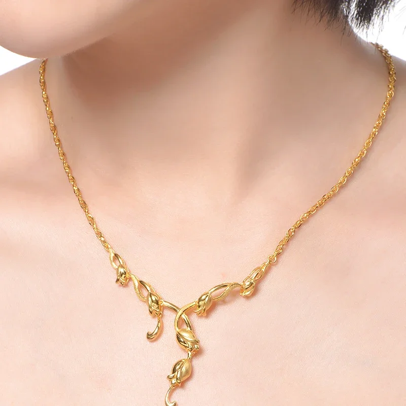 XXX 24k Pure Gold Necklaces Flowers Sets of Chains Elegant and Beautiful Graceful and Technology Skills Hot Selling999Solid Gold