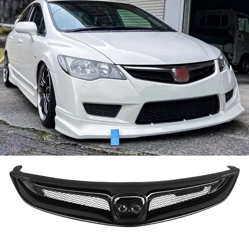 For Honda Civic 2006 07 08 09 10 11 8th Sedan F D 2 Style Front Bumper Mesh Grills Black Carbon Exterior Decoration Accessories