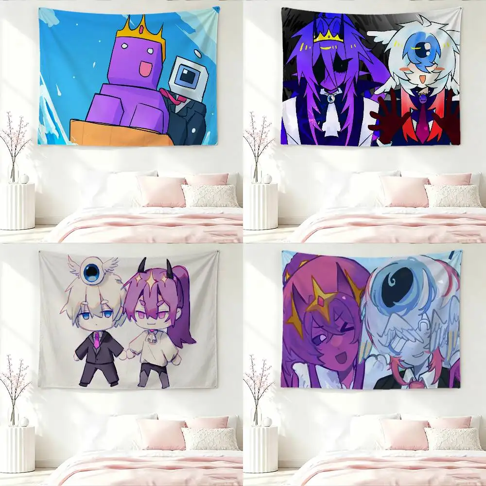 Wemmbu Eggchan Tax Duo Tapestry Flags Wall Hanging Background Art Banner for Bedroom Home Outdoor Decor