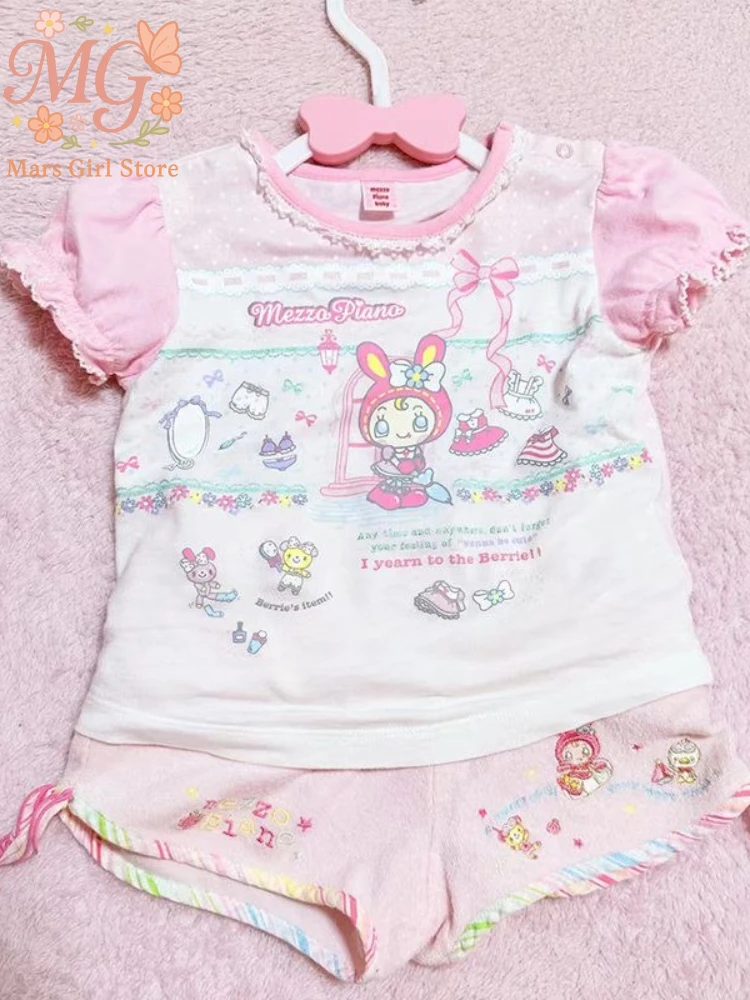 

Y2k эстетические топы с кавайным дизайном, милая винтажная футболка с героями мультфильмов для японских девочек, детские топы с короткими рукавами и принтом Харадзюку, летние