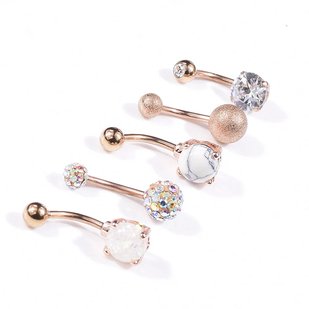 

5Pcs Rhinestone Navel Nails Set Elegant Belly Button Ring High Polished Smooth Surface Comfortable Long-Lasting Navel Jewelry