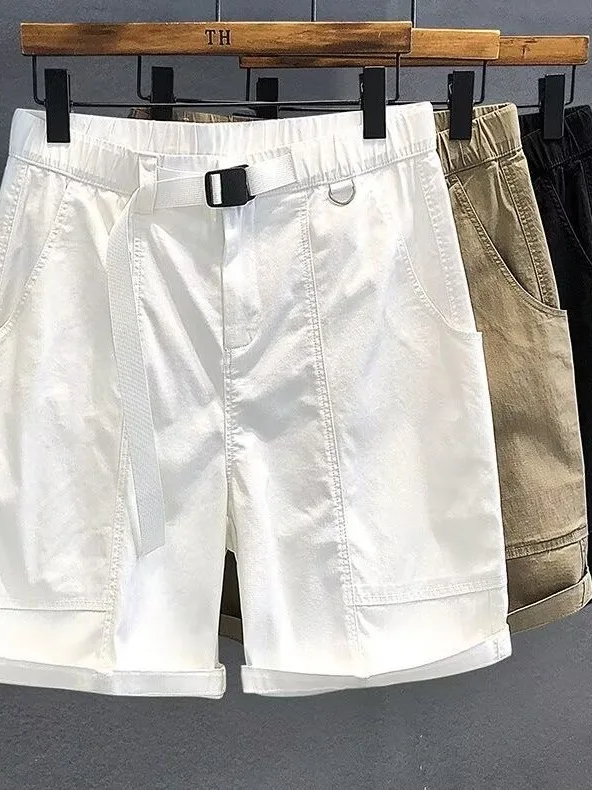 

Summer Casual Loose Men's orts Youthful Trendy White Five-Part Pants Straight Leg Elastic Waisand Qui Dry Lightweight